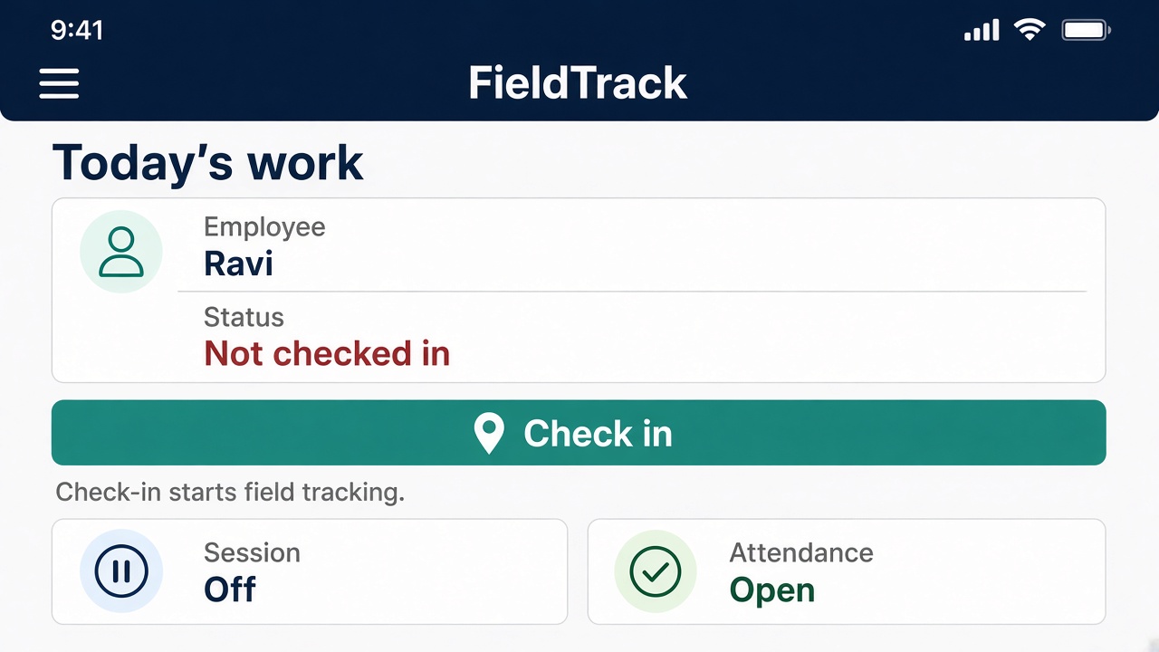 FieldTrack check-in screen before tracking starts