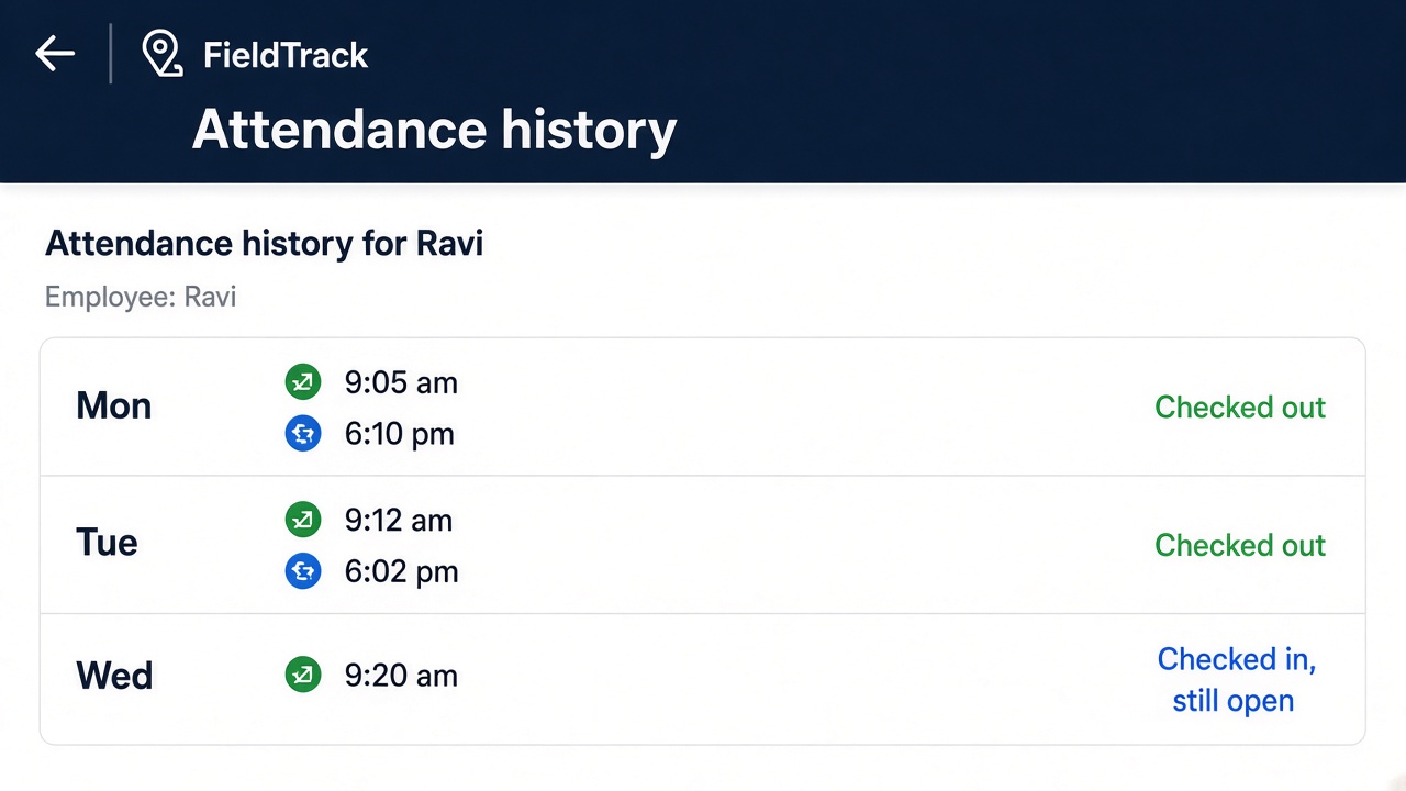 FieldTrack attendance history on the employee phone