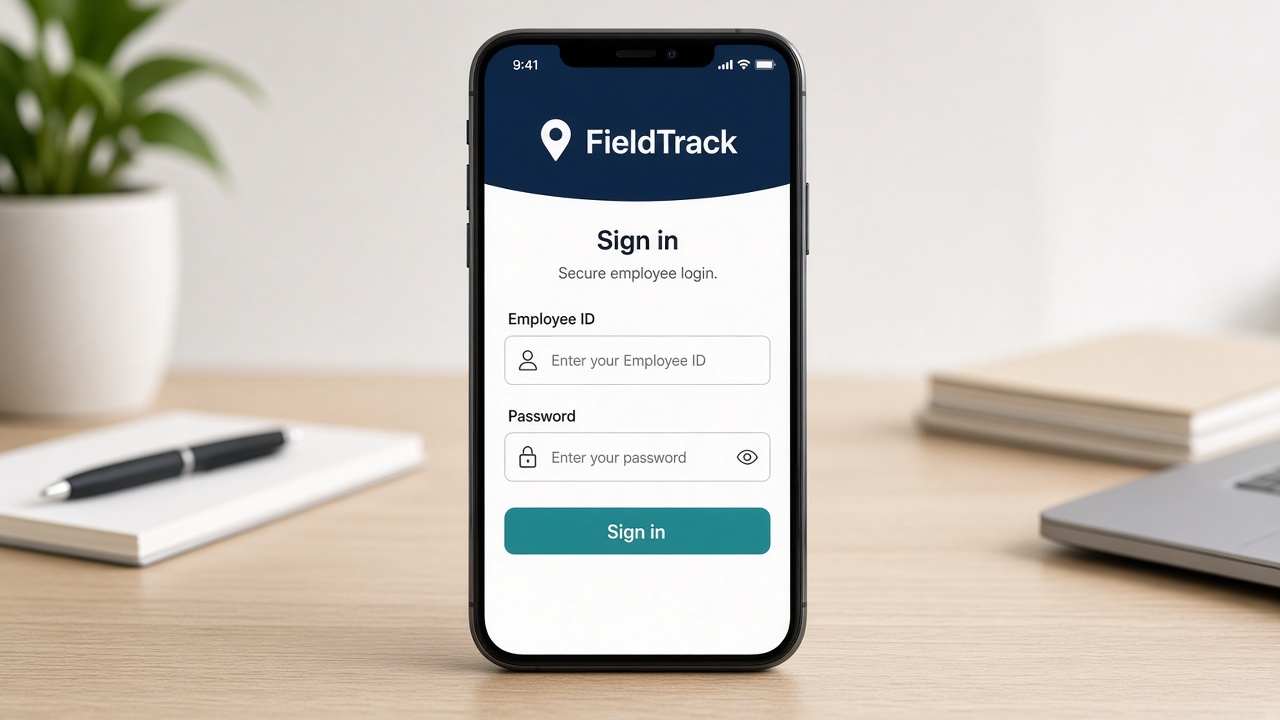 FieldTrack employee login with employee ID and password