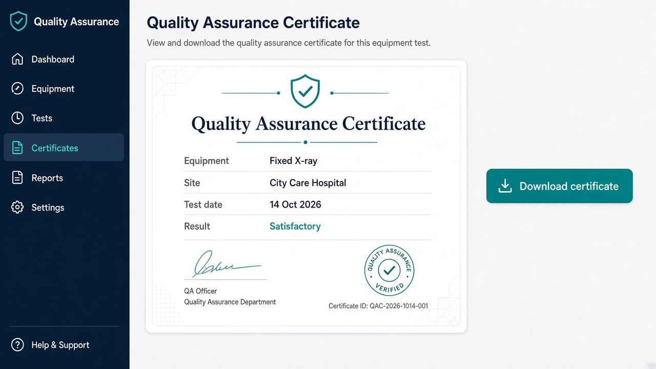 Quality assurance certificate ready to download