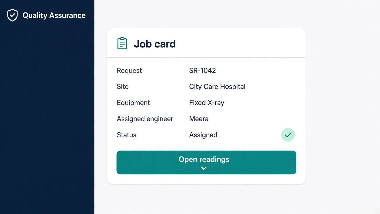 Job card with site, equipment and assigned engineer