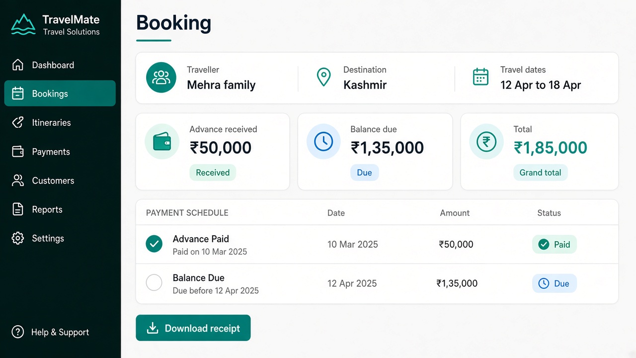 Booking payment schedule in TravelCRM