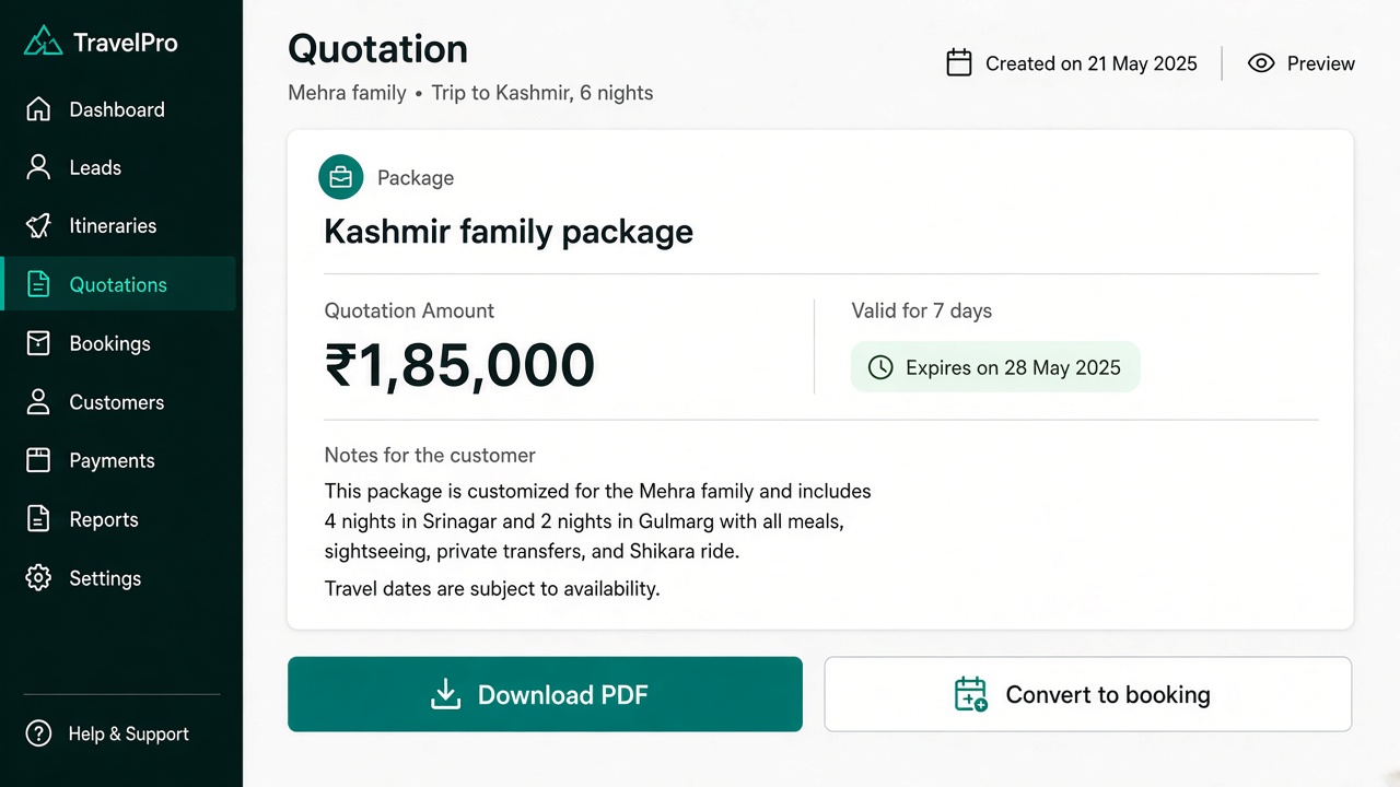 Quotation with download PDF in TravelCRM
