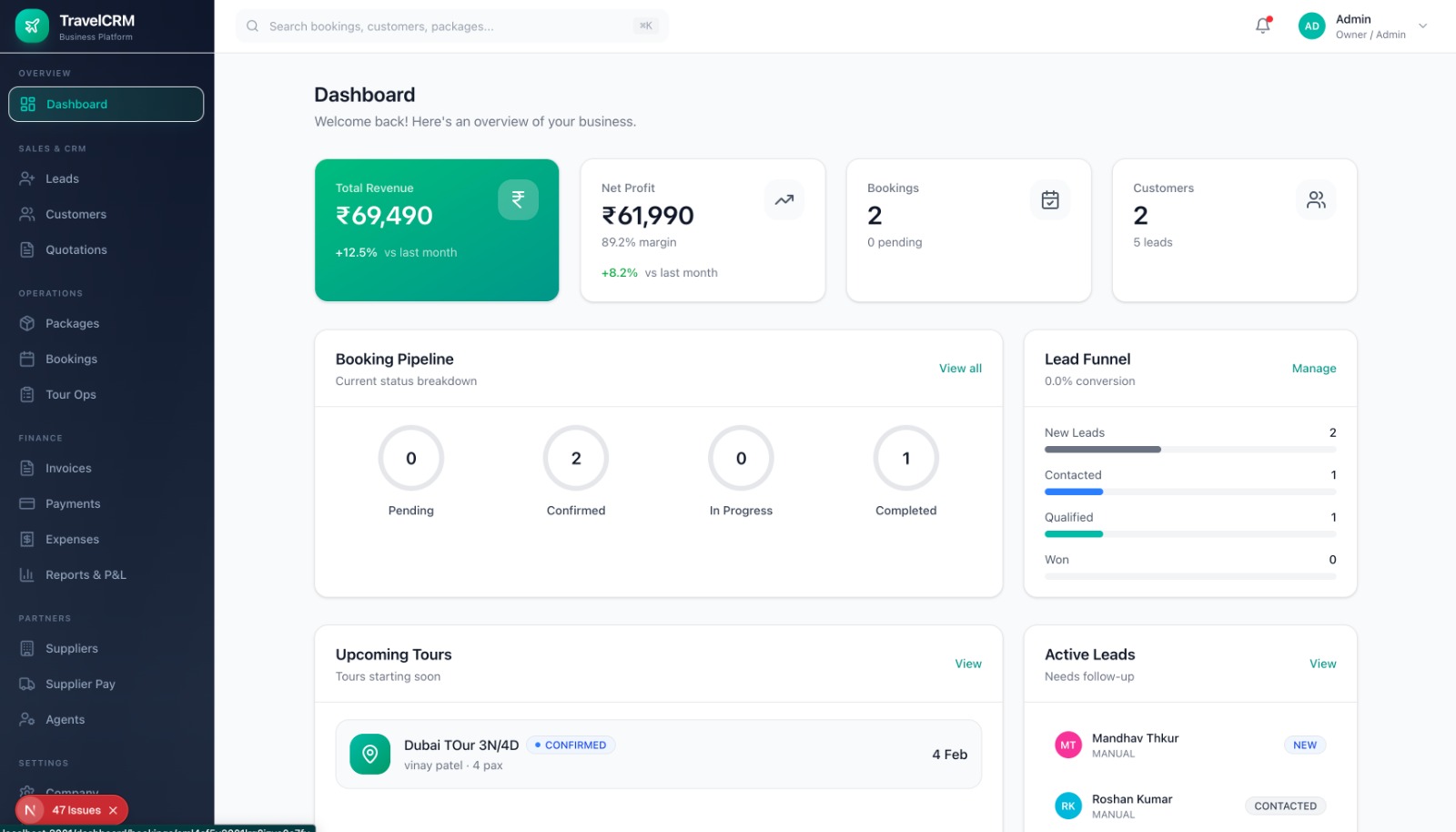 Travel CRM System Screenshot